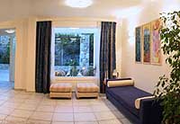 A lounge area of the Manoulas Beach Hotel, Mykonos