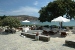 Private beach side patio with sun beds, Ageliki Pension, Platy Yialos, Sifnos, Cyclades, Greece